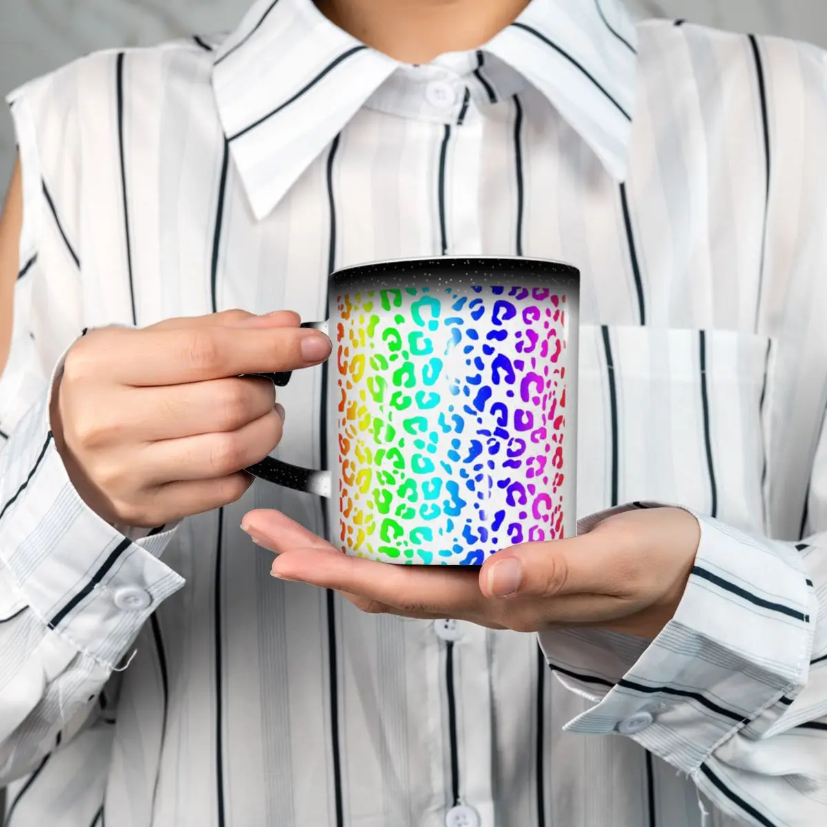 

Кружка с радужным и белым пятном и леопардовым принтом, забавные керамические кофейные чашки, чайные кружки, чашка для молока, посуда для напитков, подарок для женщины и мужчины