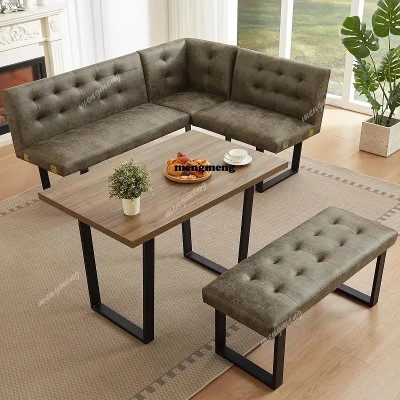 

3-Piece Corner Dining Table Set with Bench, 70 Inch Space-Saving Breakfast Nook for Kitchen & Dining RoomWalnut Table Customized