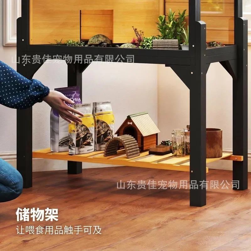 Wooden Tall Climbing Pet Feeding Box Landscaping Rainforest Tank Turtle Lizard Breeding Cage Shelter House