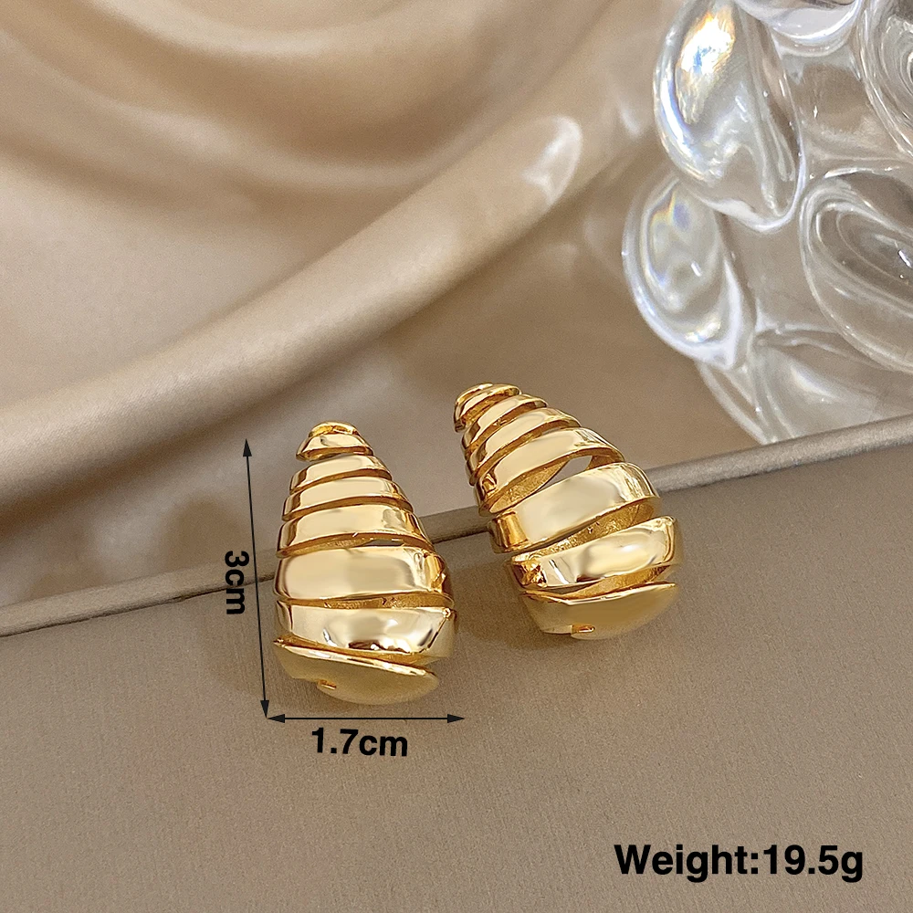 DODOHAO New Hollow Sprial Stud Earrings For Women Gold Color Smooth Copper Gold Plated Water Drop Earrings Fashion Jewelry