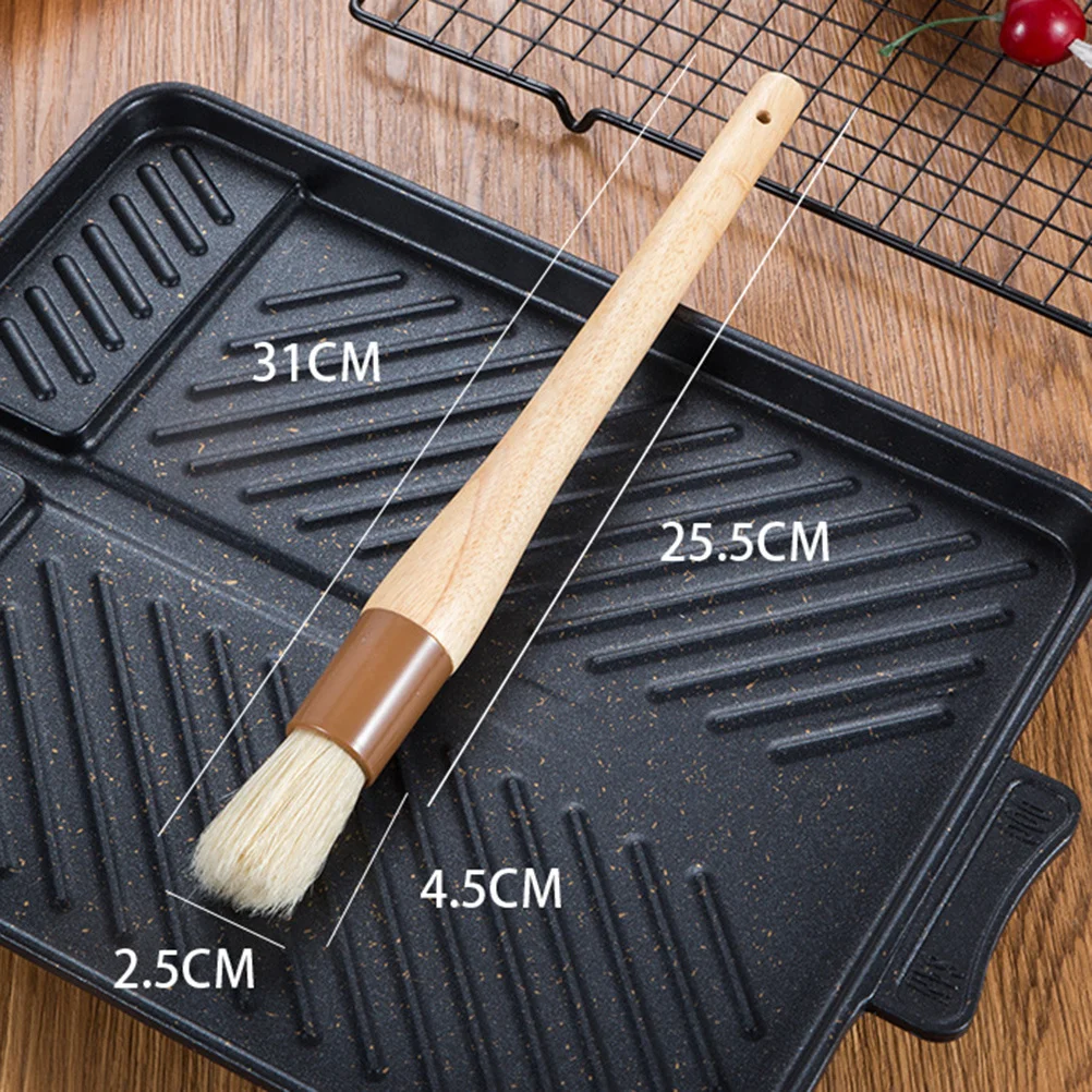 

4Pcs Durable Wood Handle Wool Basting Brush Set Barbecue Oil Brush Kitchen Baking Tool Hanging Hole Baking Spatula