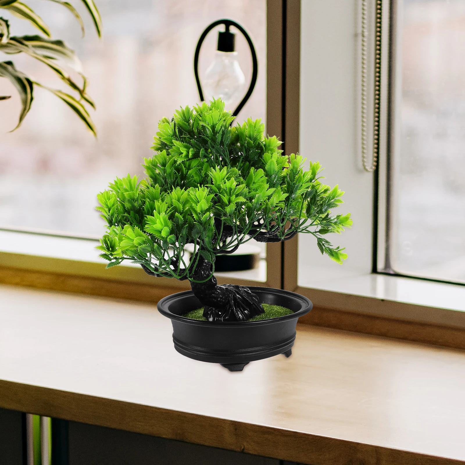

Simulated Welcoming Pine Potted Plant Indoor Fake Bonsai Green Plastic Tree Office Desk Decor Living Room Bedroom Kitchen
