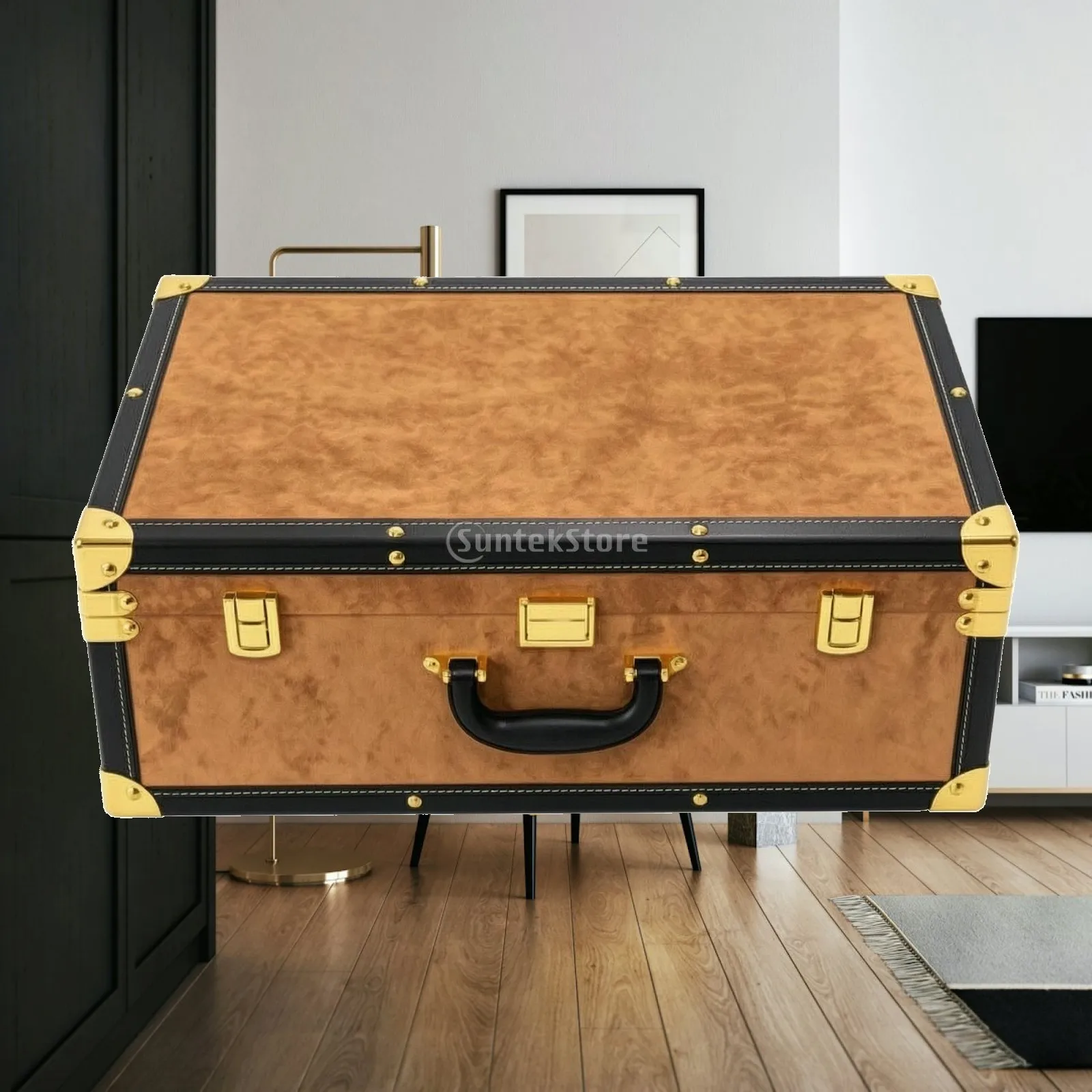 Flock-Finished Storage Box with Metal Latches Reinforced materialTextured Storage Box with Lid Portable for Wardrobe