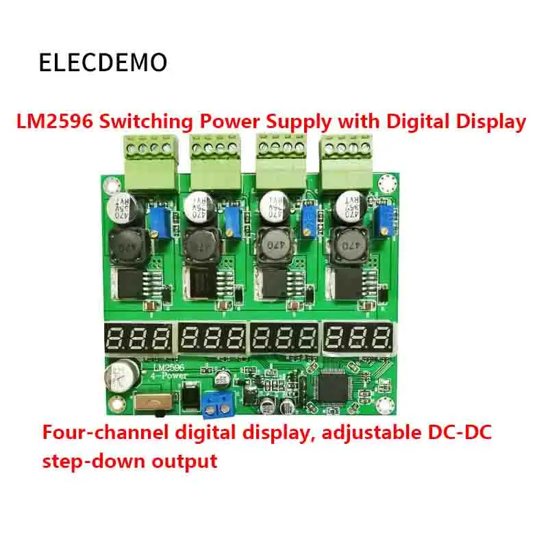 4CH DC-DC Buck Step-Down Switching Power Module, Digital Display Adjustable Output, High Efficiency Low Ripple PCB DIY,LM2596