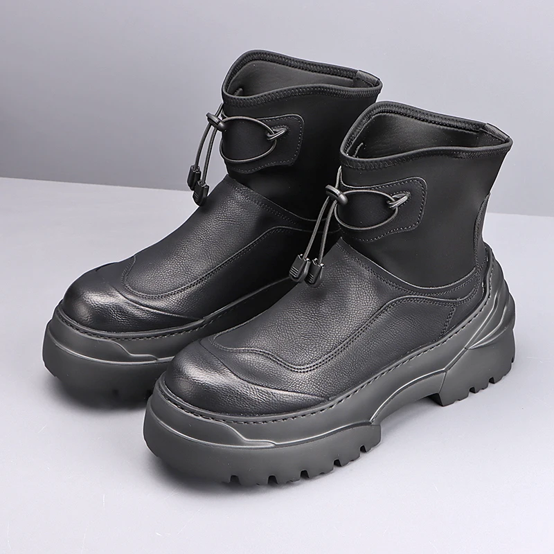 men fashion punk rock platform boots slip-on natural leather shoes cowboy chunky boot England designer vintage ankle botas male