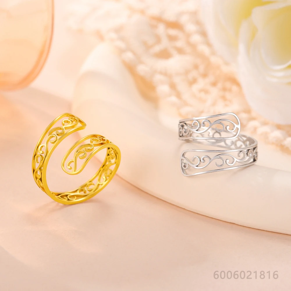 925 Sterling Silver Gold Hollow Pattern Open Ring For Women Fashion Jewelry Charm Grace Noble Wedding Accessories