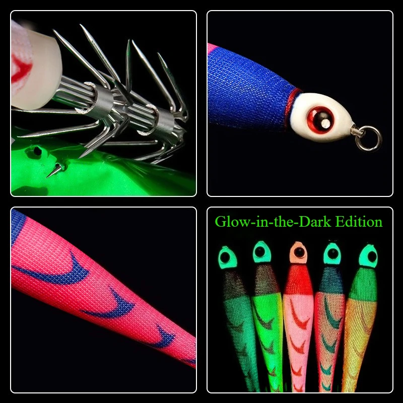 توهج في الظلام النسيج رولز الحبار الرقص انفجار الرقص مظلة الرقص خشبية الروبيان إغراء الطعم بالجملة الحبار هوك