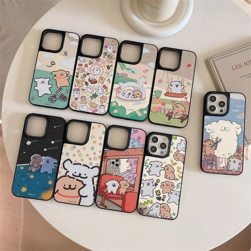 Dog Friend Cartoon iPhone 11 12 13 14 15 16 Pro Max Mirror Surface MagSafe Case Cover Shell