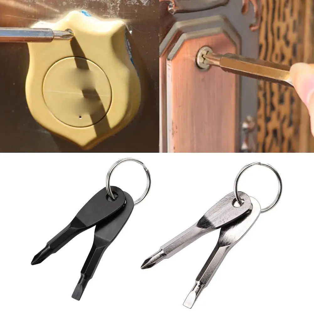 Mini EDC Dual Head Screwdriver Keychain, Portable Flat Head & Phillips Screwdriver Set, Multi-Function Repair Tool with Key Ring