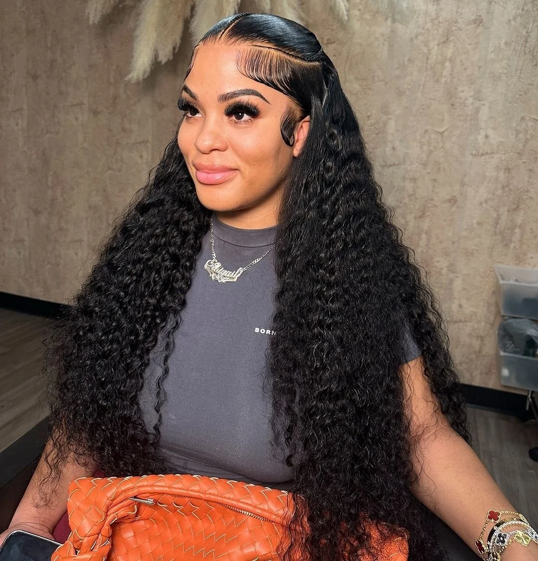 

Water Wave 1B Lace Front Wigs Human Hair Transparent For Women 220 Density Natural Color Pre Plcked Frontal Wigs 13x4 Curly Wig