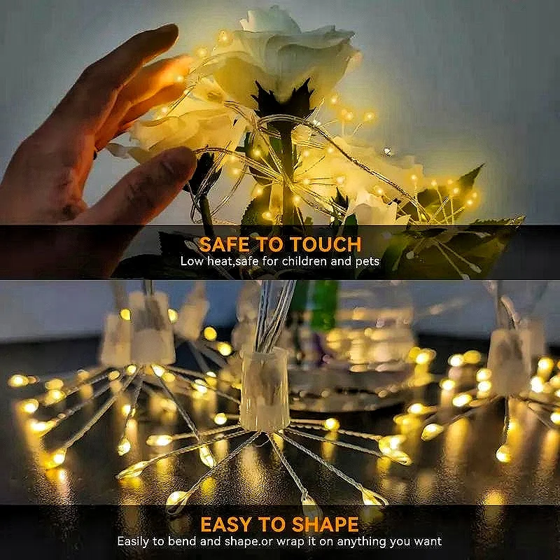 USB Firework Light String LED Garland Fairy Light Burst Star String Lights DIY Flower Decor Light for Christmas Wedding Party