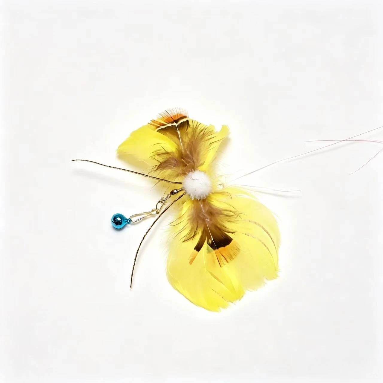 2/4PCS Feather Yellow Butterfly Cat Teaser Stick Change Heads Cat Pet Toy