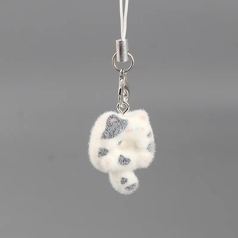 Cute Flocked 3D Cat Keychain Sweet Creative Student Phone Chain Pendant Bag Accessory Phone Strap Gift For IPhone For Samsung
