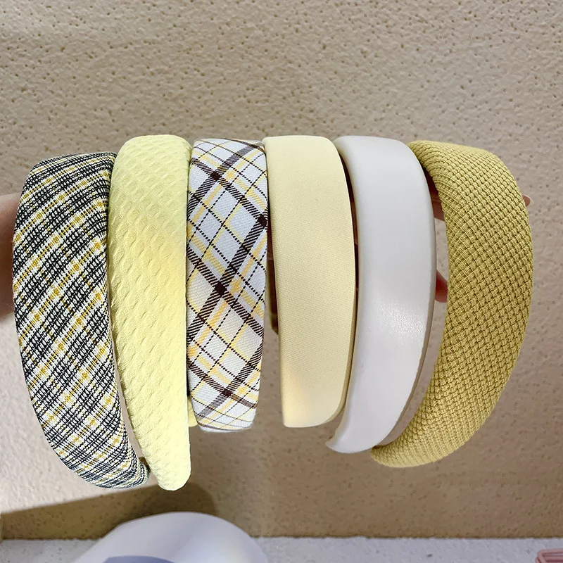 New Vintage Plaid Headband for Women Girls Elegant Sponge Hairbands Korean Retro Hair Hoop Hairband Hair Accessories Headwear