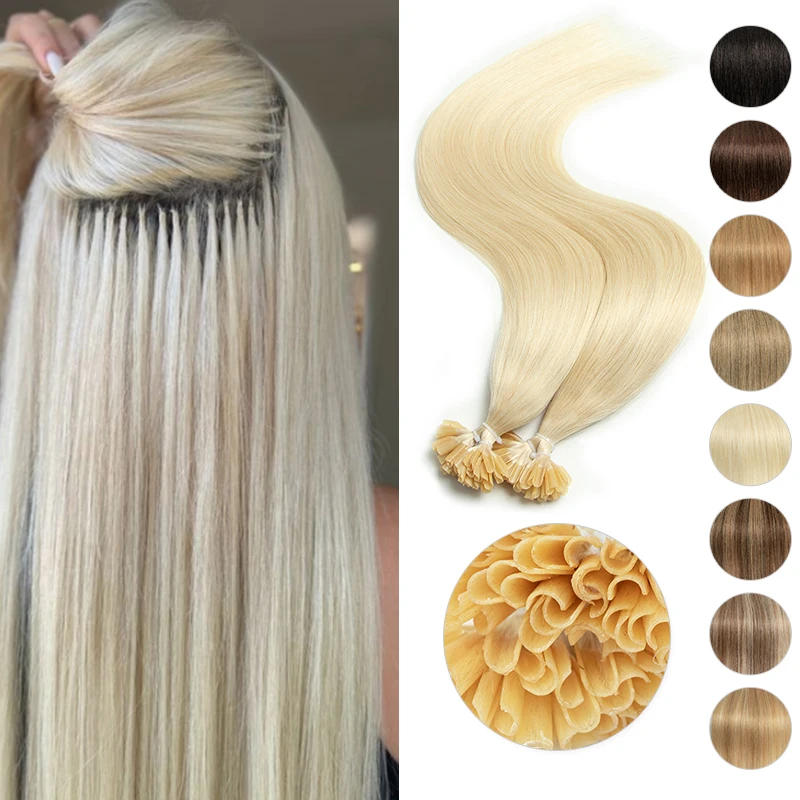 U Tip-Extensions de vrais cheveux humains, blond, naturel, KerBrian Hair, capsules de 1.5cm, 30g, 40g, 50g, 12-24 po, 50 pièces