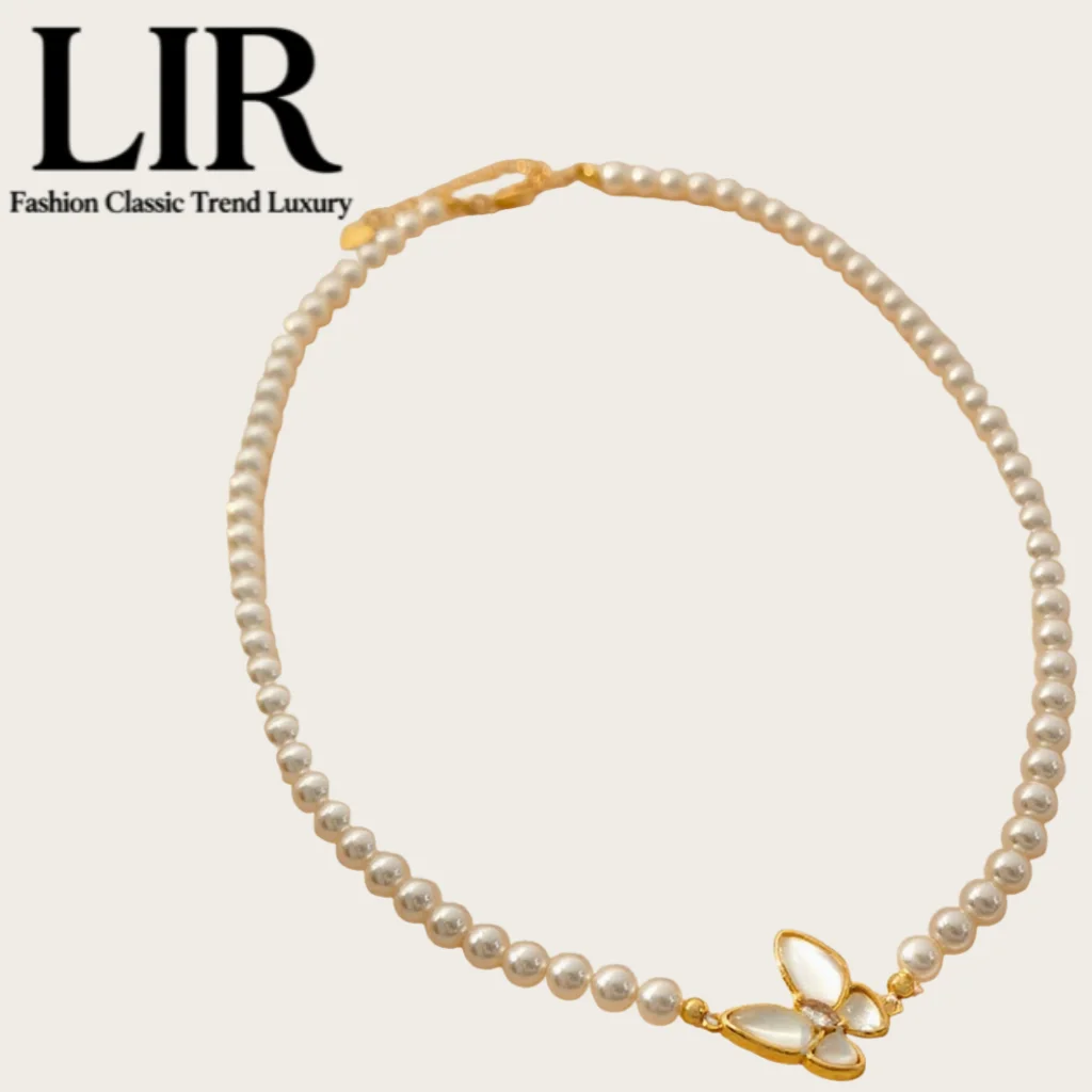 

LIR 2025 New Retro Pearl Butterfly Necklace: Gentle White, Elegant Charm, Women’s Pendant Chain