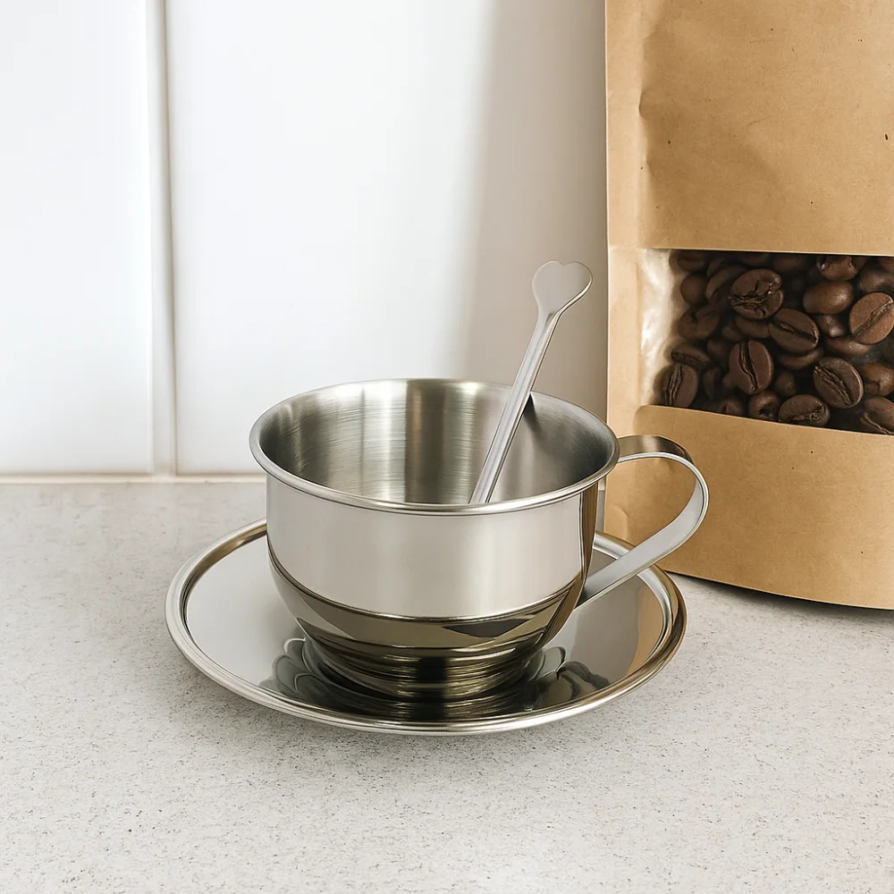 

Набор тарелок для кофейной чашки Cappuccino из нержавеющей стали, зеркальная посуда для напитков, 170 мл, кружка для молока, элегантная чашка для эспрессо в европейском стиле, офисная чашка