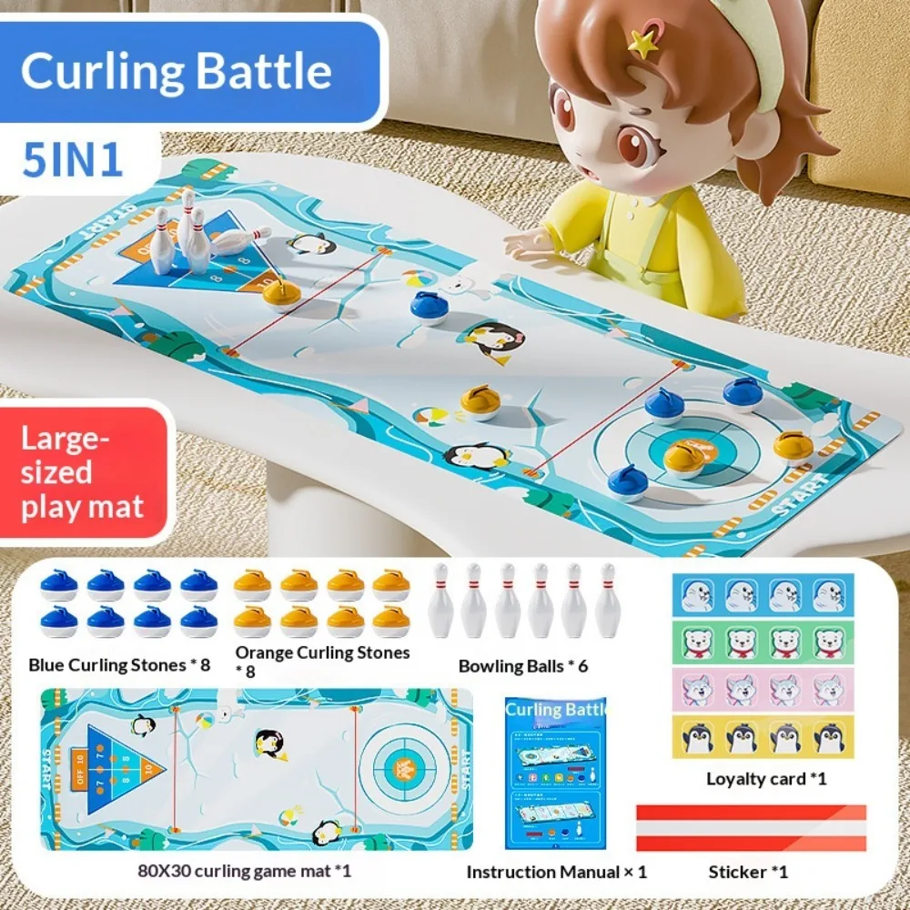 Dual Function Ice Hockey Curling Table Game Set Two Player Competitive Interactive Brain Teaser Toy Desktop Tabletop Battle Game