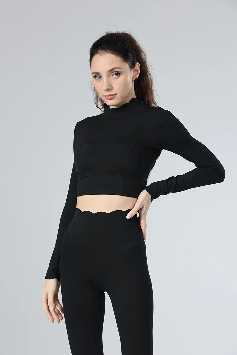Set Long Sleeved Backless Sexy Fitness Running Women\'s Sports Top High Waisted Lifting Buttocks Tight Pants European Size