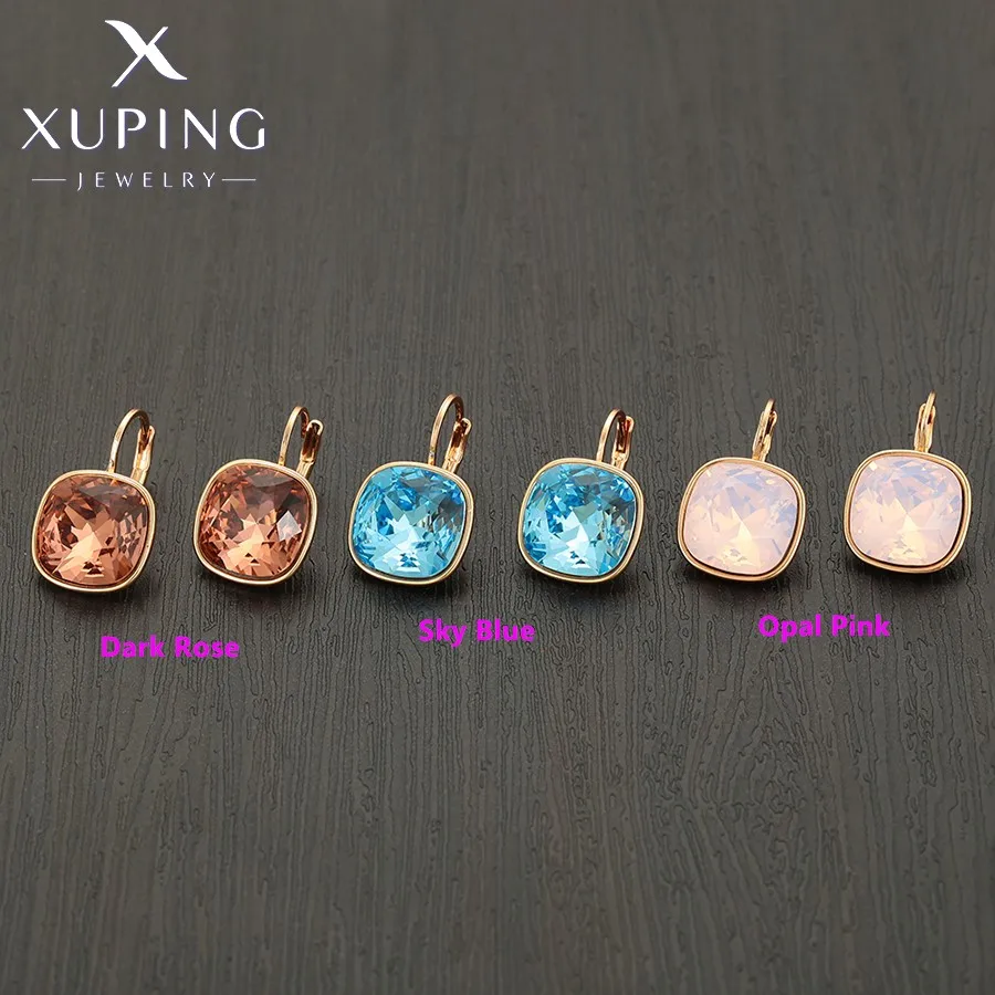 Xuping Jewelry Square Colorful Stone Charm Romantic Gold Color Plated Crystal Earrings for Women Work Party Gift 20404