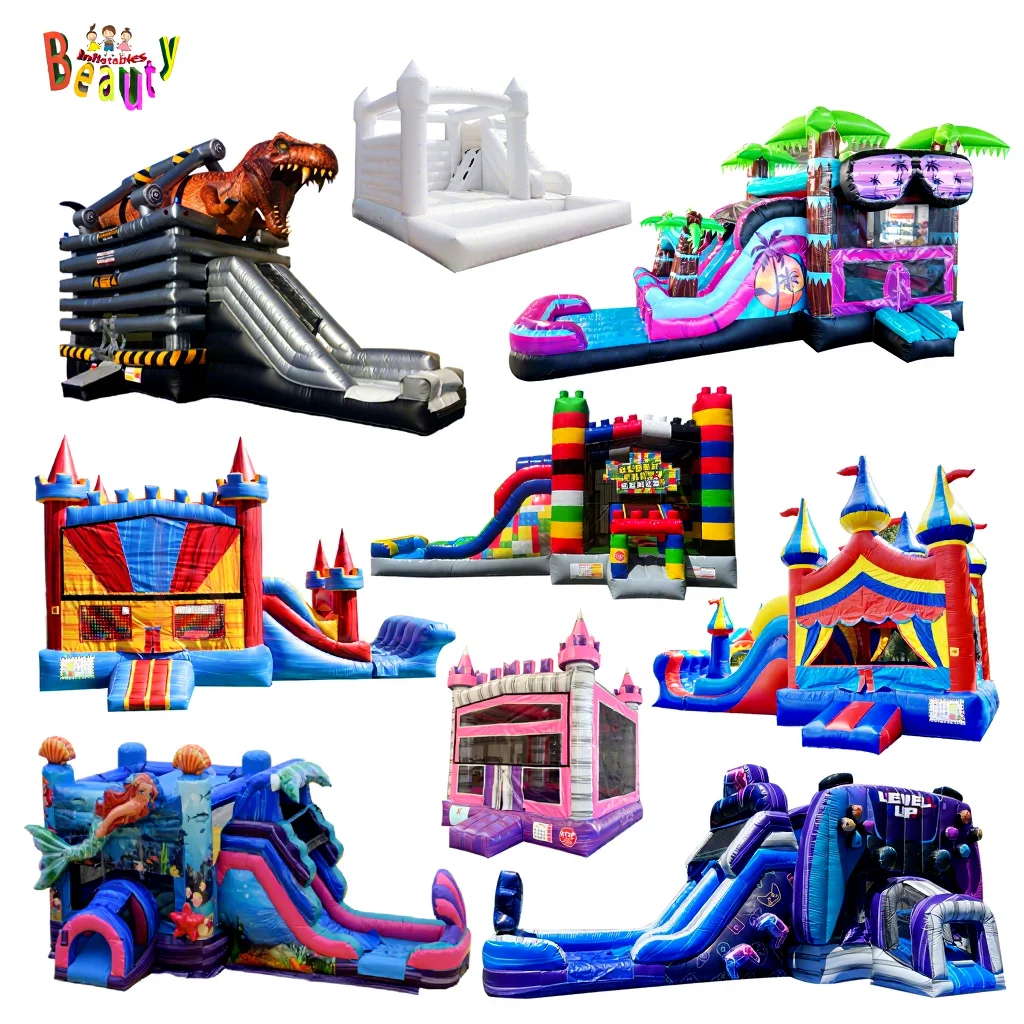 Customize Commercial PVC Adult White Bouncy Inflatable Jumper Castle Outdoor Bounce House Combo With Water Slide for Kids Party