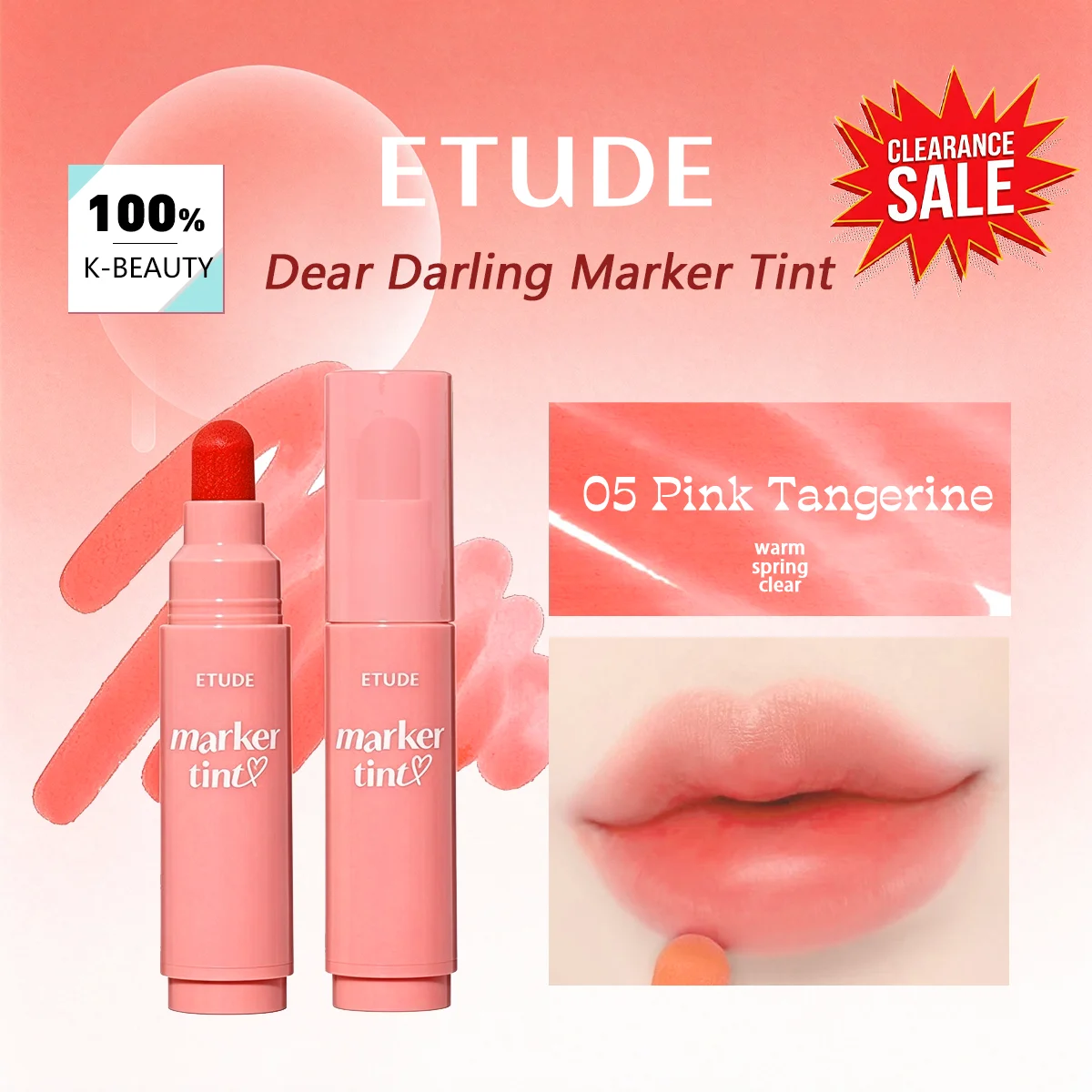 [ClearanceSale] ETUDE Dear Darling Marker Tint 05 Pink Tangerine,Vivid Stain Effect,Non StickyKorean Cosmetic,Korean Makeup