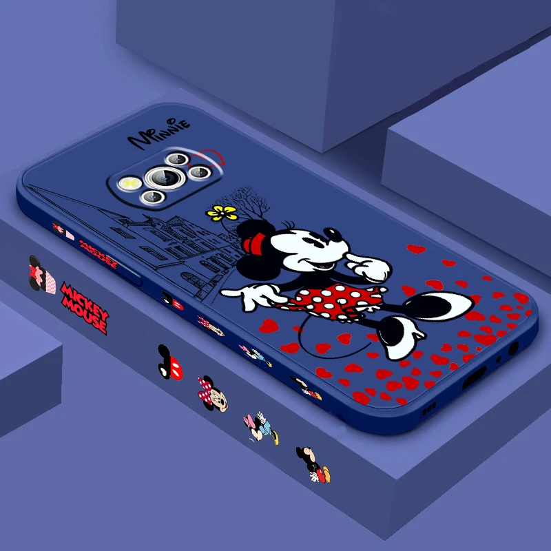 Disney Minnie Mickey Pink Liquid Left Rope For Xiaomi Mi Poco X5 X4 X3 M6 M5 M5S M4 M3 F5 F4 F3 C55 C40 Pro 5G TPU Phone Case