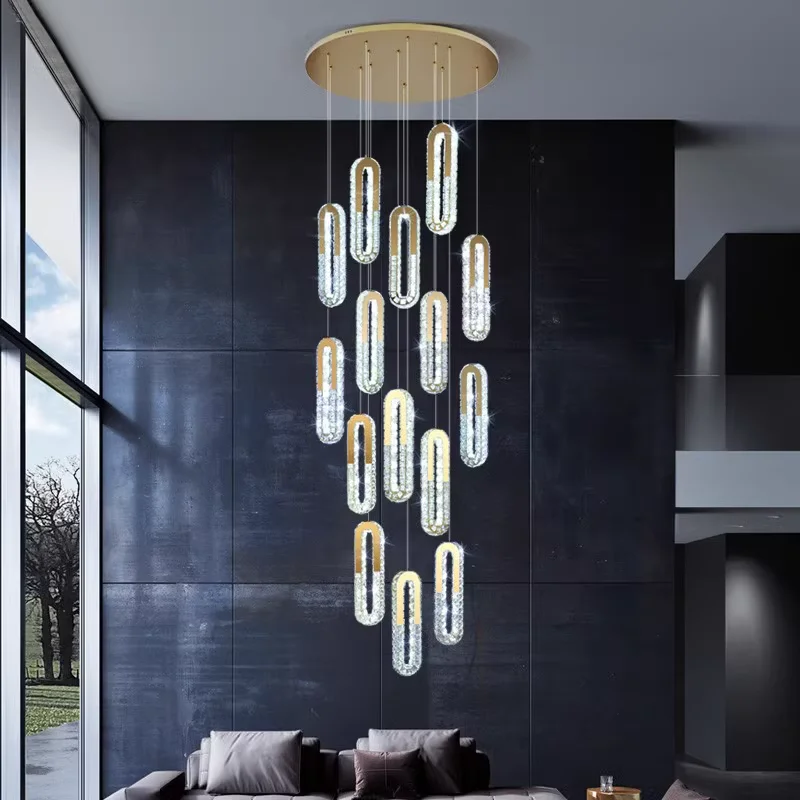 Modern  Crystal Led Chandelier Large Luxury Staircase Living Room Light Fixture Long Hallway Lobby Indoor Home Hanging Lamp