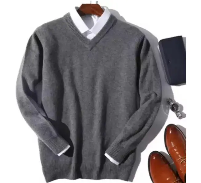 Cashmere Cotton Blend Classic V-Neck Sweater Men Pullover 2025 Autumn Winter Business Casual All-match Knitted Jumper Pull Homme