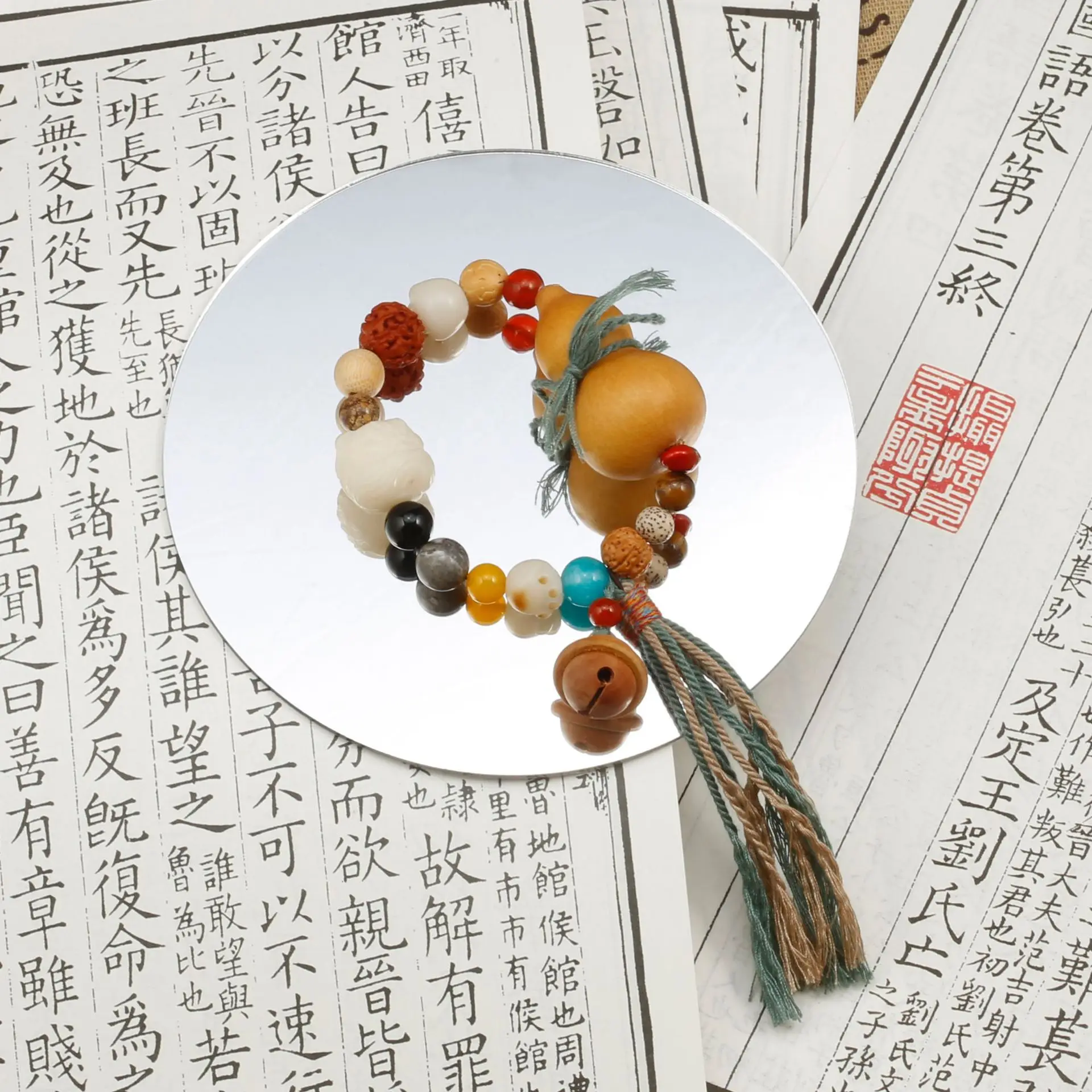 Original Duobao Natural Bodhi Awakening Lion t Grass Golden Gourd Artistic Bracelet Antique New Chinese Style Red Bean Jewelry