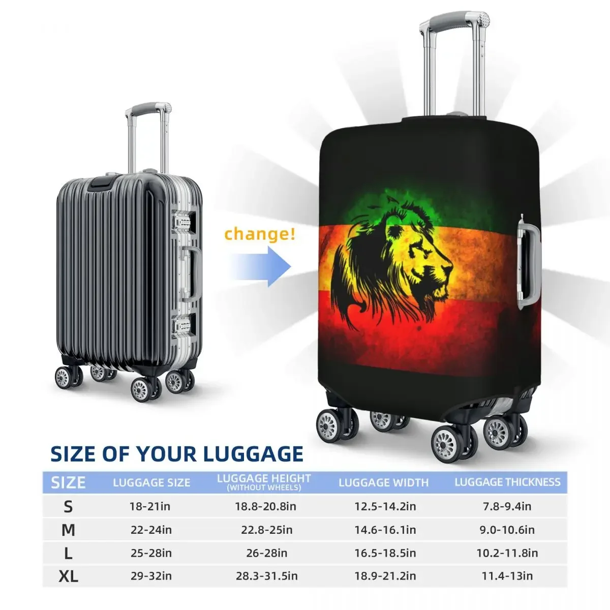 Custom Jamaican Reggae Rasta Lion Luggage Cover Elastic Jamaica Flag Proud Travel Suitcase Protective Covers Fits 18-32 Inch