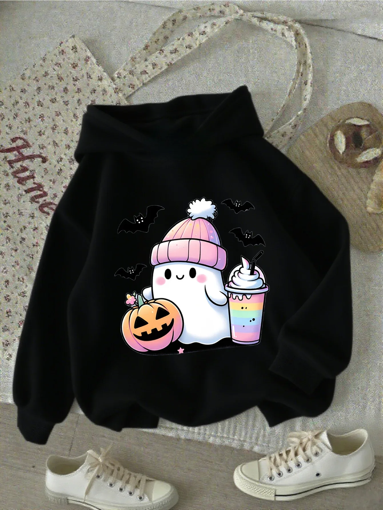 Kids Cute Halloween Ghost Graphic Hoodies Boys Girls Pumpkin Sweatshirt Spooky Season Casual Long Sleeve Pullover Tops Outerwear