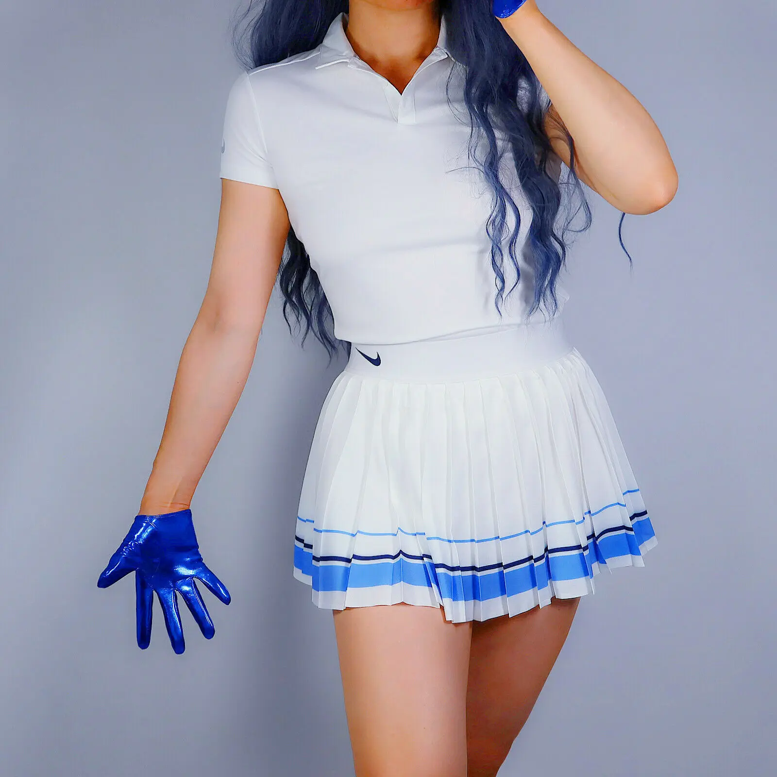 قفازات لاتكس قصيرة نصف النخيل لامعة فو براءات الاختراع والجلود 6 "16 سنتيمتر الكهربائية الملكي الأزرق مساء حفلة زي هالوين تنكري قفاز