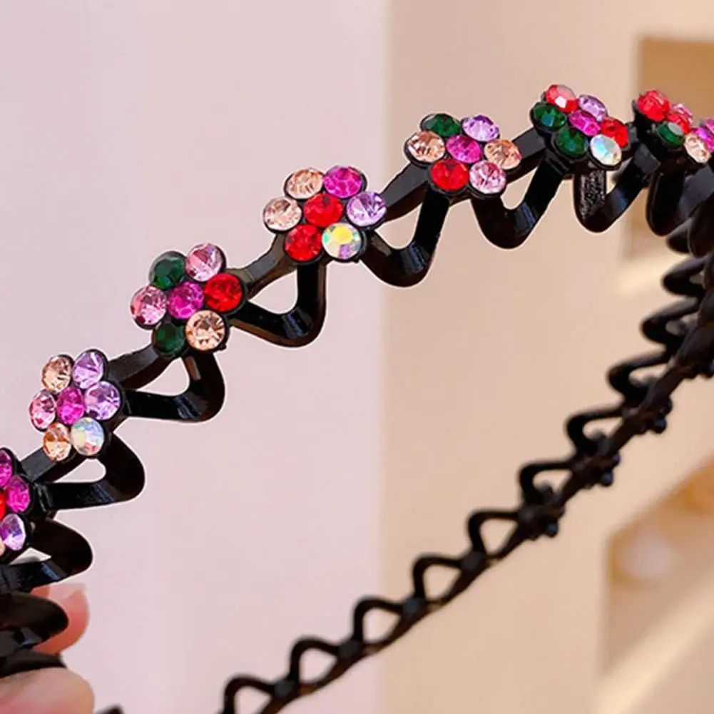 Women Headband Wave Rhinestones Headdress Korean Style Appearance Sweet Headband Good Elasticity Hair Hoop Hair Accessories