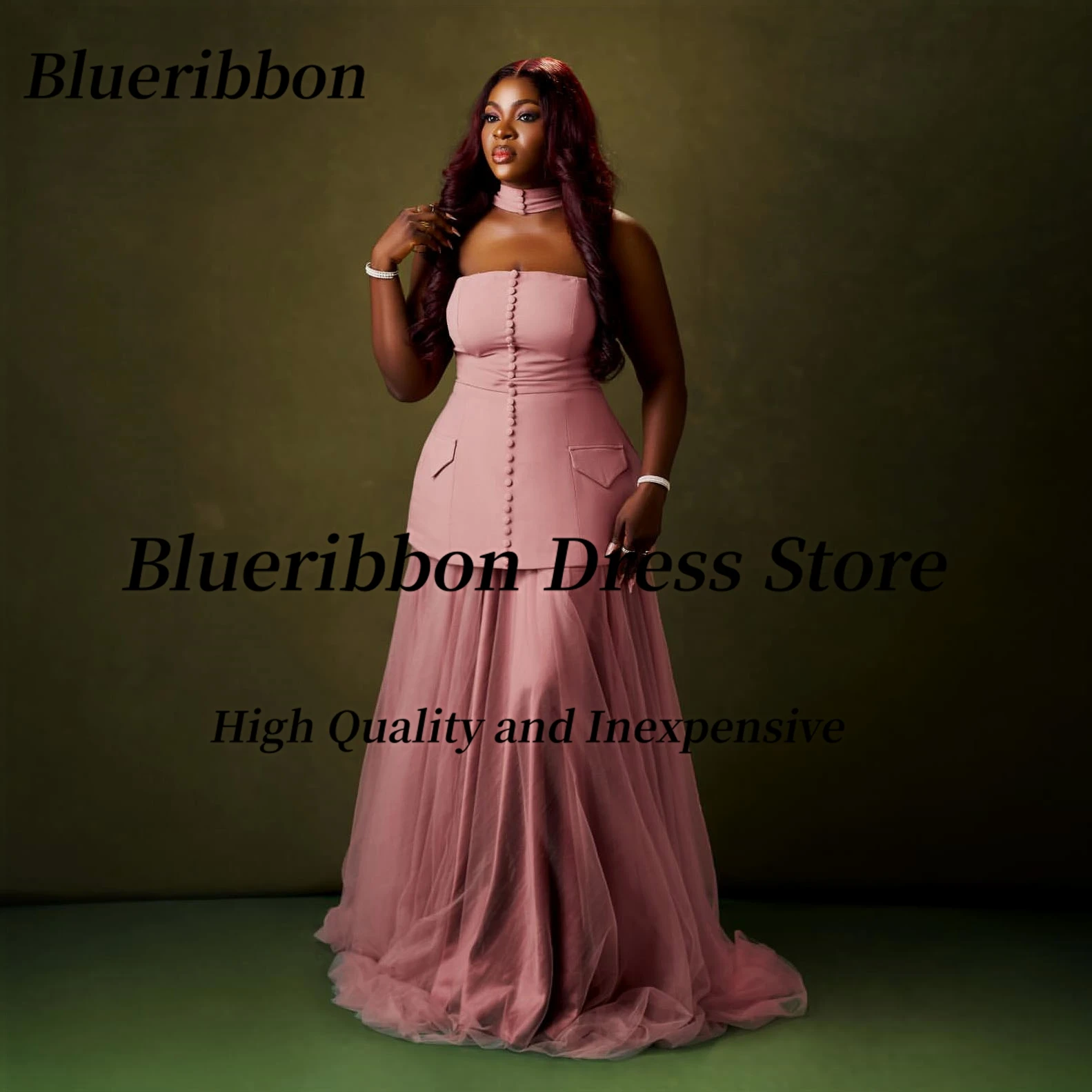 

Blueribbon Customized Two Pieces Prom Dresses Strapless Buttons Saudi Party Women Wear Plus Size Evening Gowns