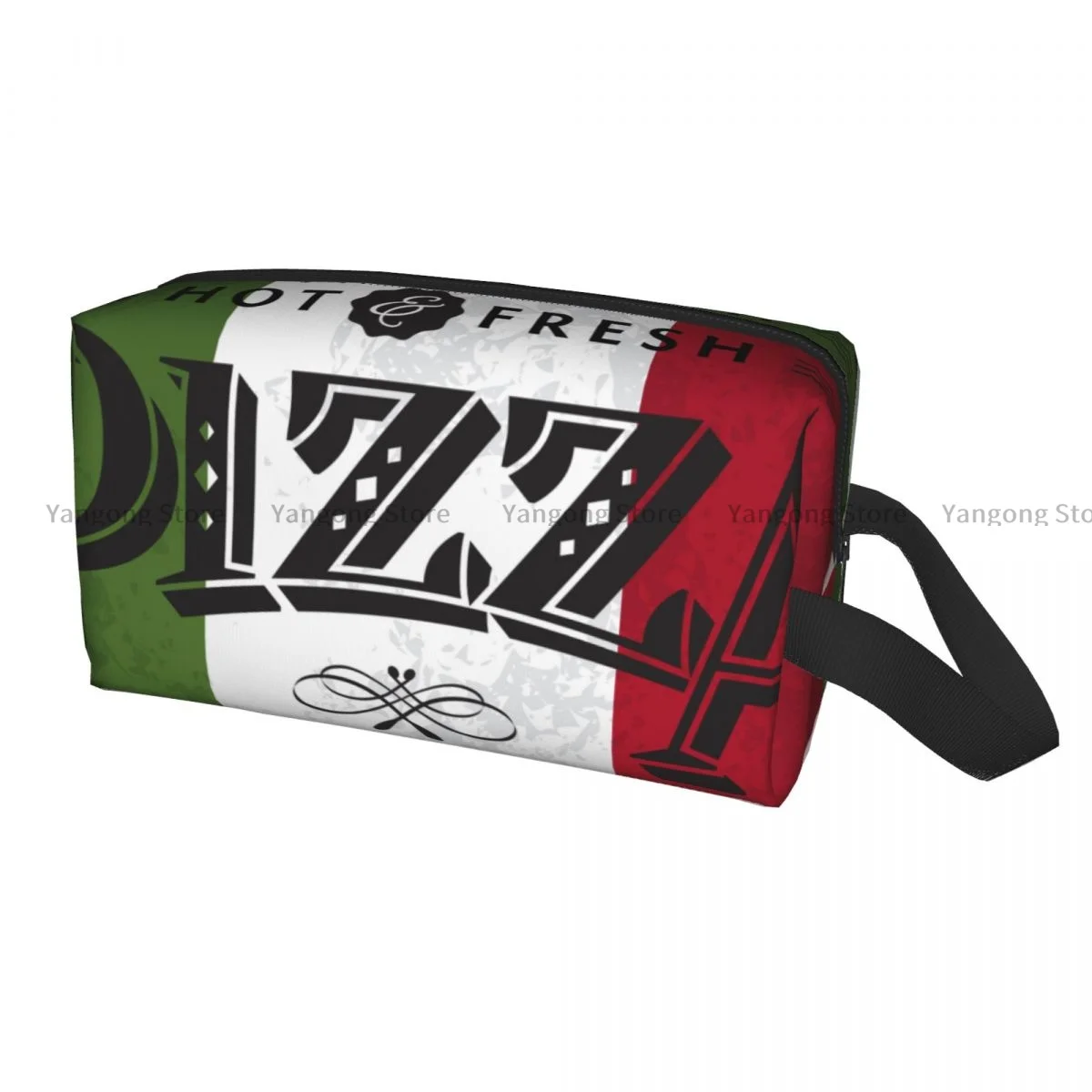 

Travel Cosmetic Bag Zipper Wash Toiletry Bag Retro Grunge Italian Flag And Typographic Elements Makeup Portable Storage Pouch