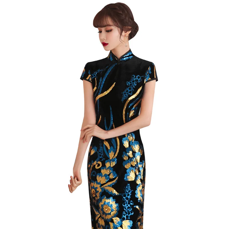 Frauen elegante lila Cheong sam sexy Dame Retro chinesischen Stil Qipao Abendkleid Vintage Vestidos Bodycon schlanke Kleider Vestidos