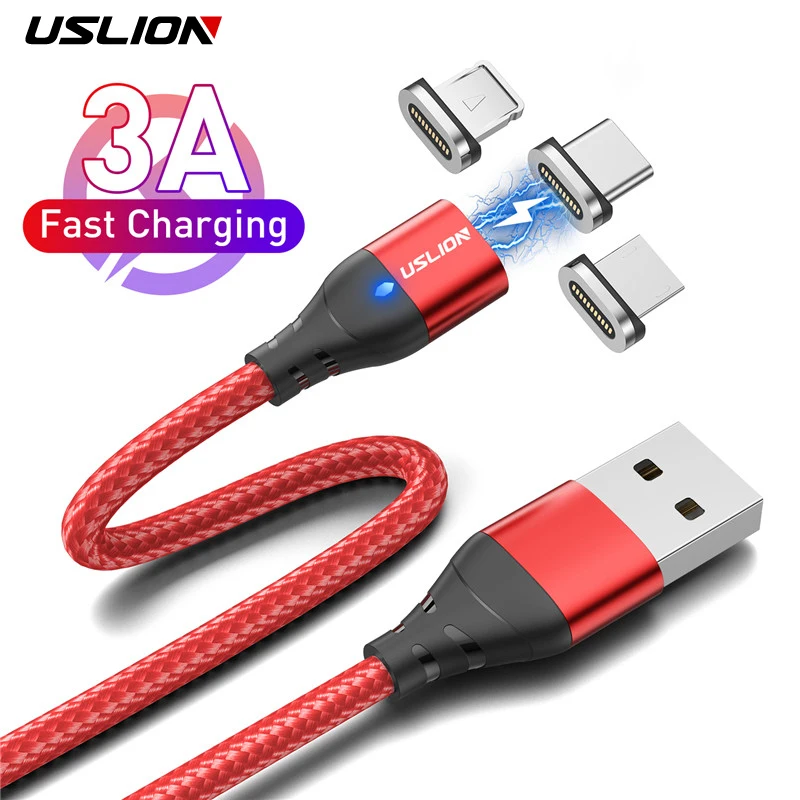 USLION 3 in 1 Magnetic Cable Micro USB Type C Cable Fast Charging For iphone 14 Magnet USB C Data Charge Wire Phone Adapter Cord