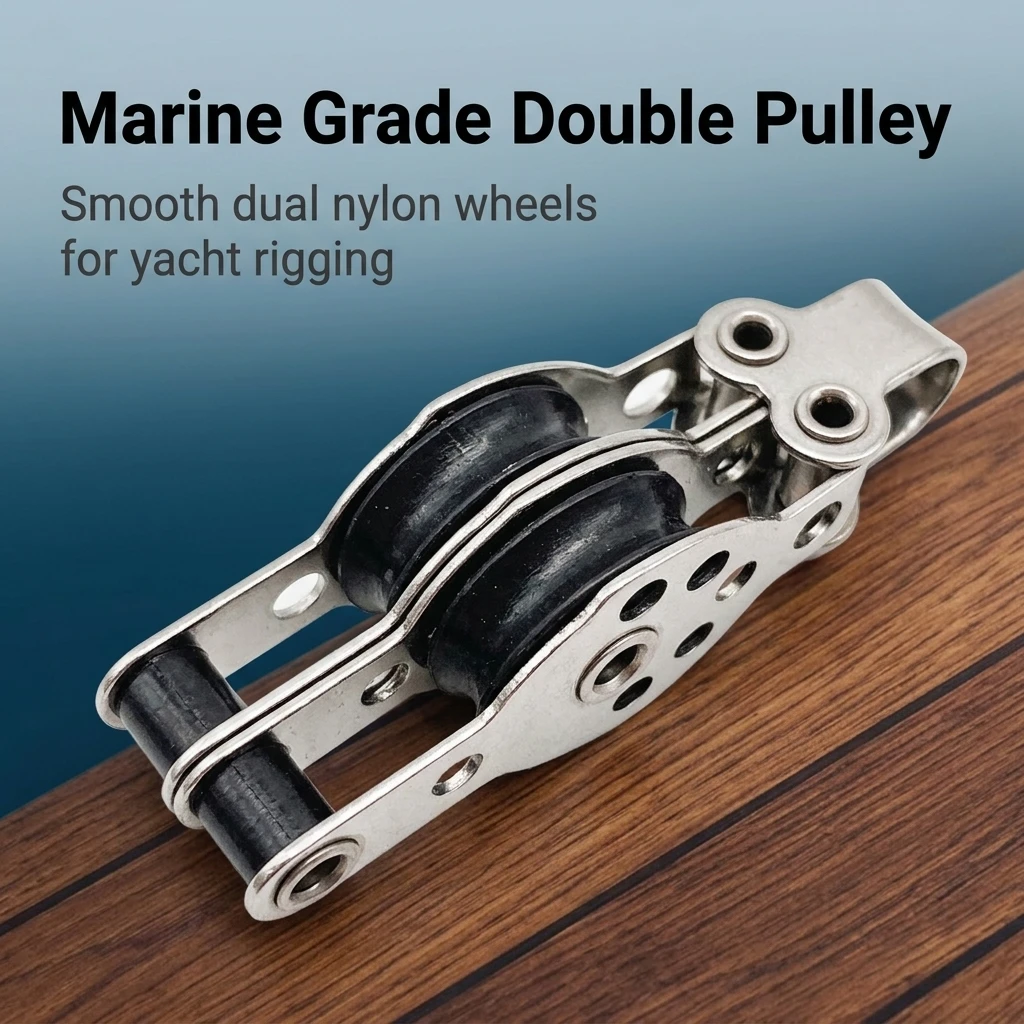 316 Stainless Steel Double Pulley Block for Sailboat Yacht Marine Rigging 25mm Nylon Sheave Ball Bearing Heavy Duty Boat Parts