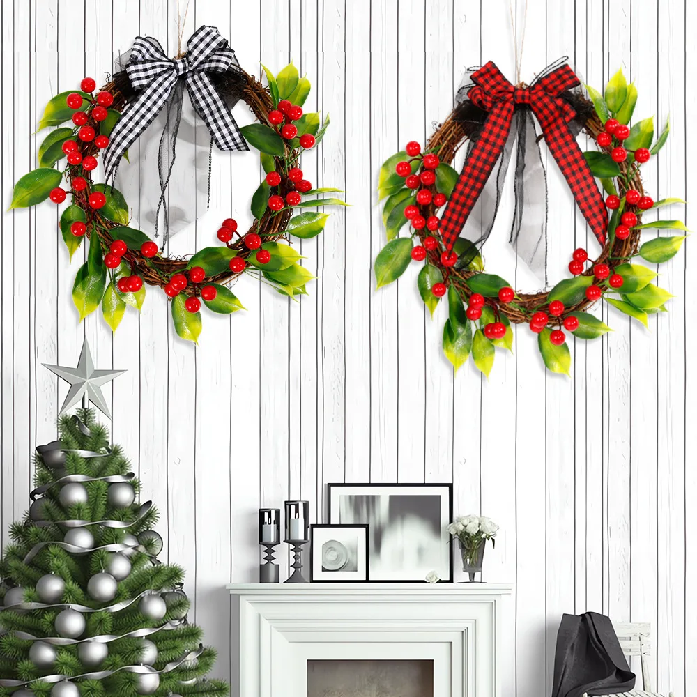 

Christmas Wreath Red Berries Wreath Bow Rattan Wreath For Home Decor Door Hanging Hotel Shopping Mall Christmas Decoration