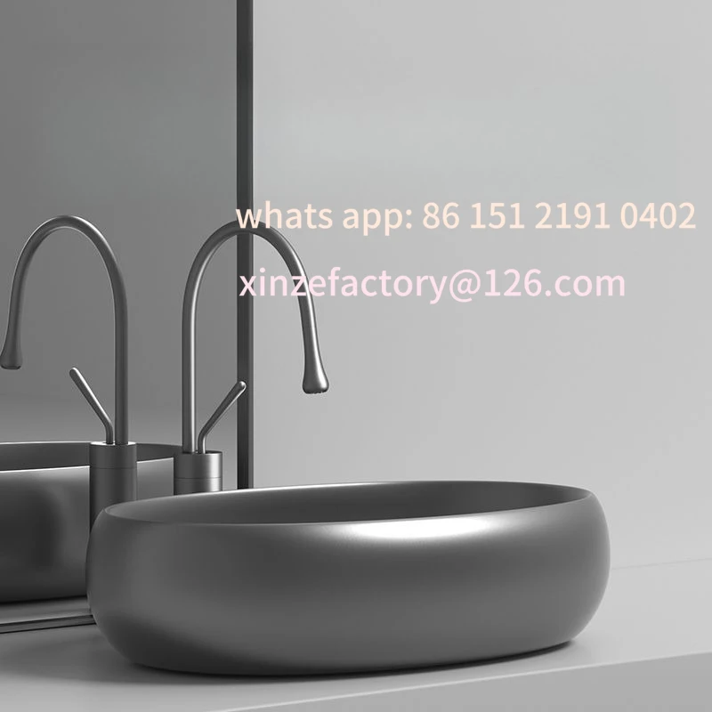 

Customizable Winter Nordic Gun Grey Oval Table Ceramic Washbasin Home Balcony Art Basin