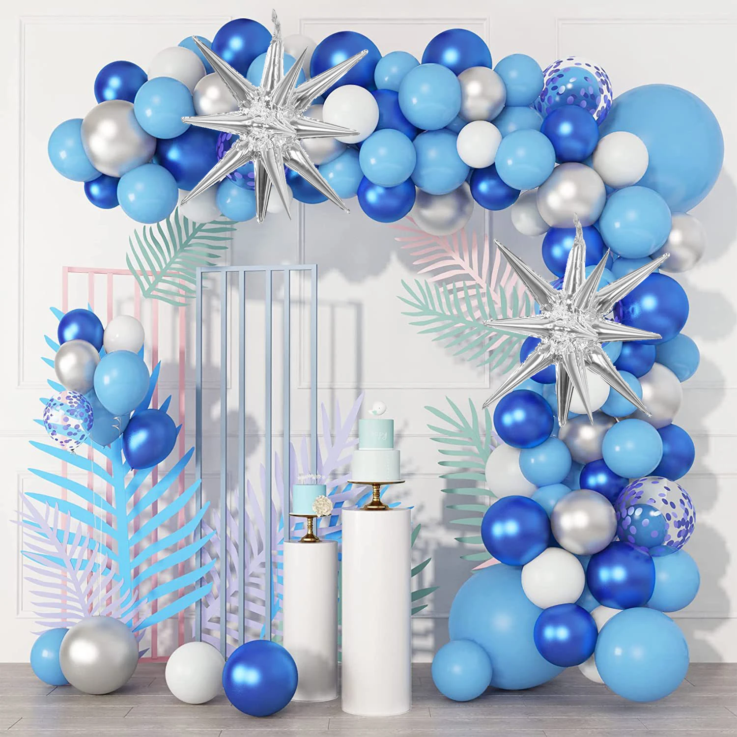 126-teiliges blaues, weißes und silbernes Latex-Ballon-Set, geeignet für Geburtstagsfeiern, Hochzeiten, Partydekorationen zum Valentinstag