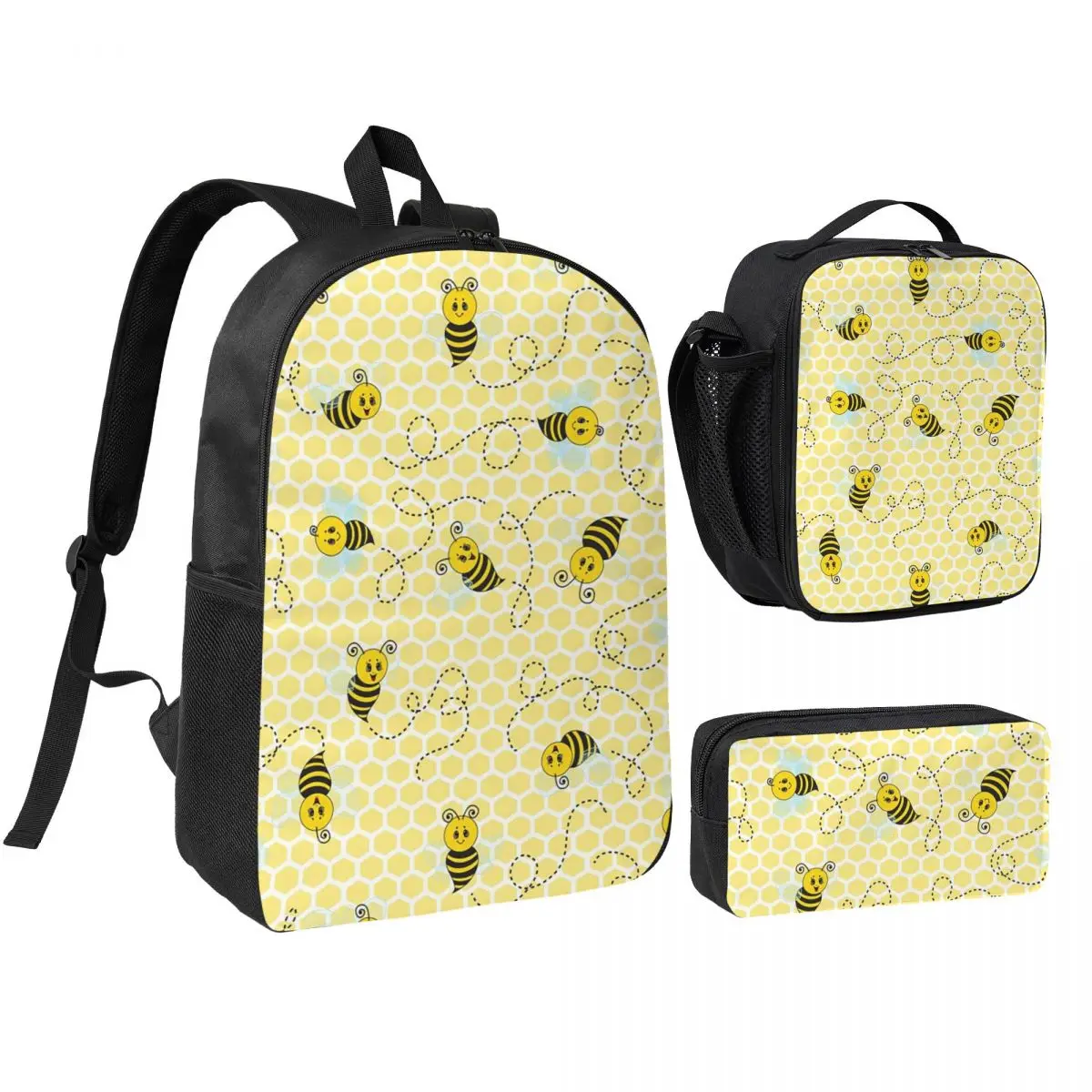 Bees And Flight Trajectory Pattern Backpack Boys Girls BookBag School Bag Shoulder Bags 3ps Insulated Lunch Bag Pencil Case