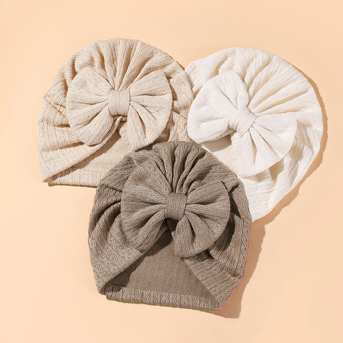 3pcs/pack Baby Girl Cute Turban Big Bow Hat Toddler Kids Head Wrap Newborn Beanie Solid Color Infant Bonnet Cap 0-12M