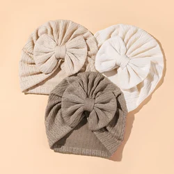 3pcs/pack Baby Girl Cute Turban Big Bow Hat Toddler Kids Head Wrap Newborn Beanie Solid Color Infant Bonnet Cap 0-12M