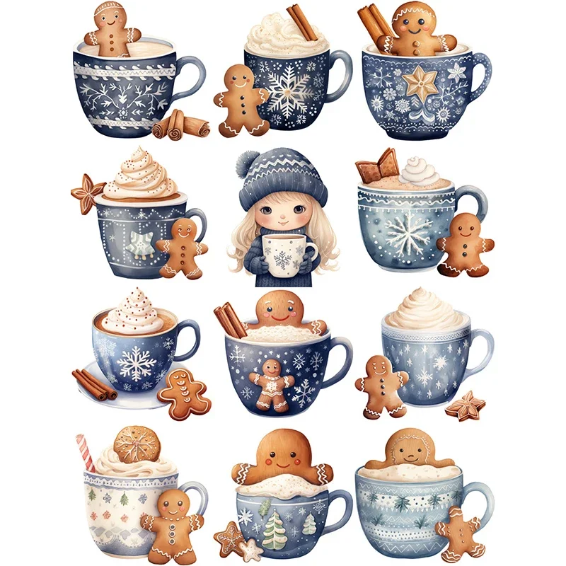 12Pcs/Pack Vintage Christmas Children Coffee Sticker DIY Craft Scrapbooking Album Junk Journal Decorative Stickers