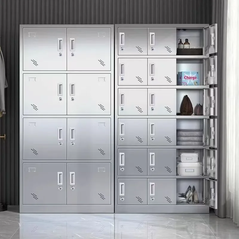 Stainless Steel Slanted Top Employee Locker Multi Door Cabinet for Dust Free Workshop Disinfection Bathroom and Changing Room