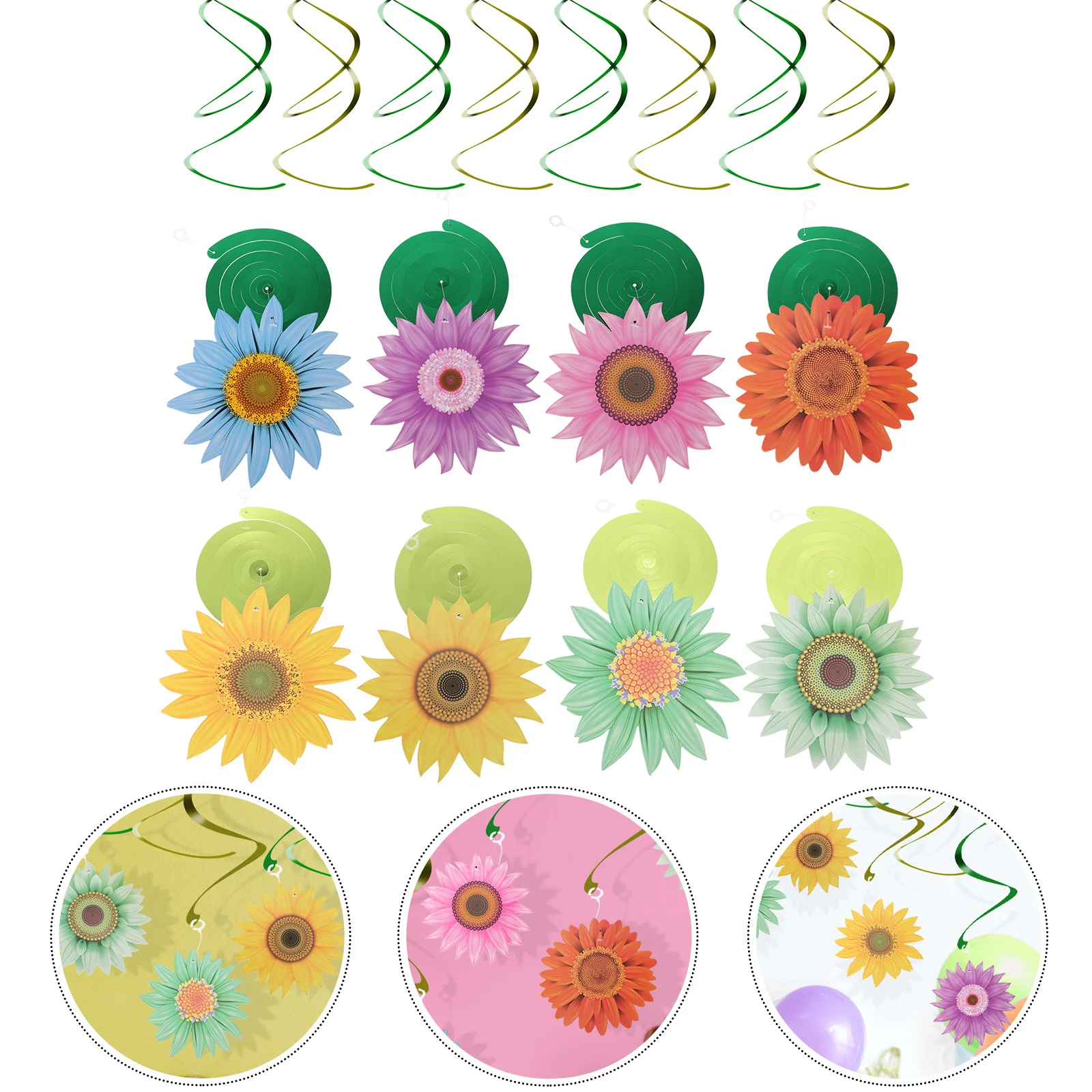 

1 set 1 Set Cartoon Spiral Hanging Decor Paper Swirl Pendant For Party Scene Indoor Outdoor Use Spring Sunflowers