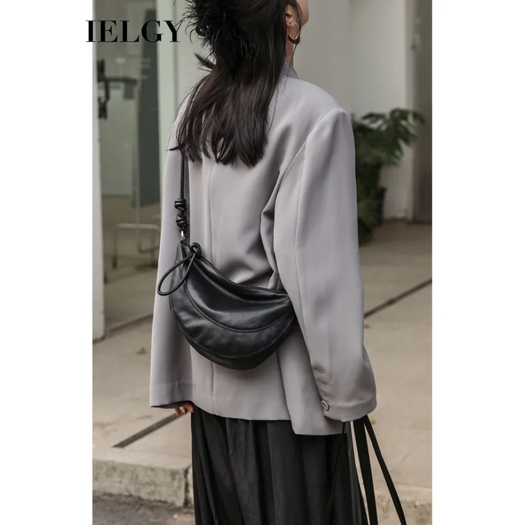 IELGY High end casual versatile one shoulder crossbody soft leather crescent underarm bag