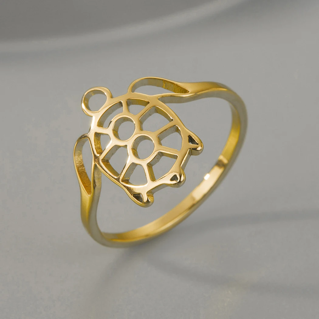 Kinitial Handmade Turtle Sea Animal Rings For Women Ocean Jewelry Lovely Tortoise Finger Ring Simple Party Jewelry Gift